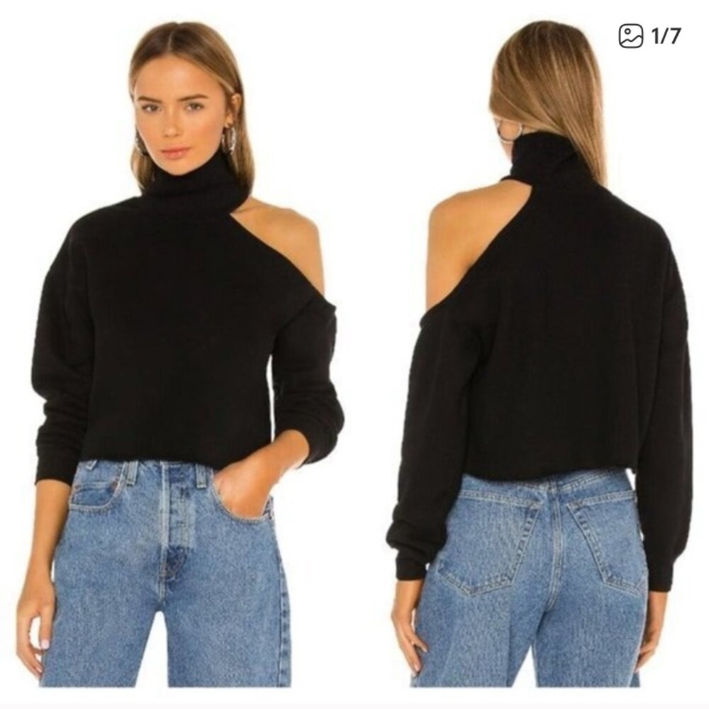 Lovers + Friends Black Turtleneck Cold Shoulder Sweater Size S 42”​